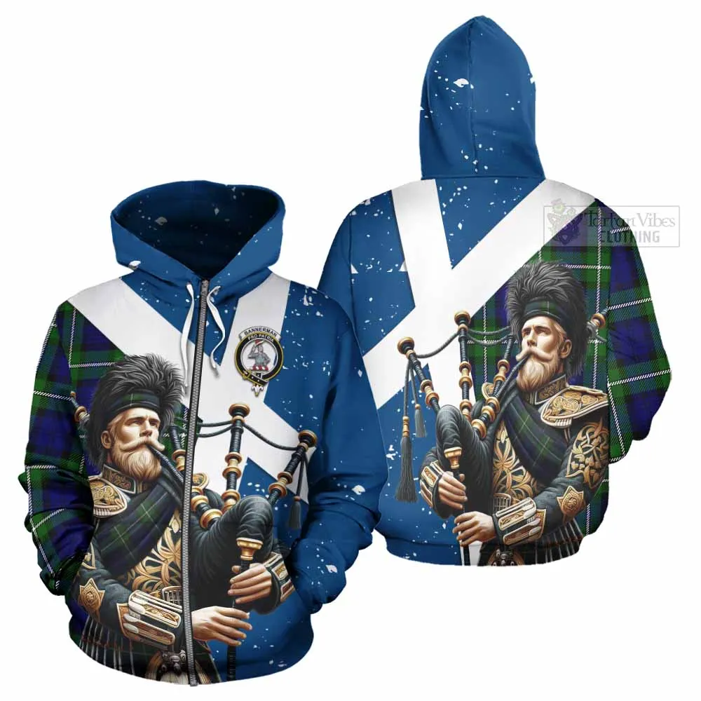 Bannerman Tartan Hoodie with Family Crest Scottish Bagpiper Vibes