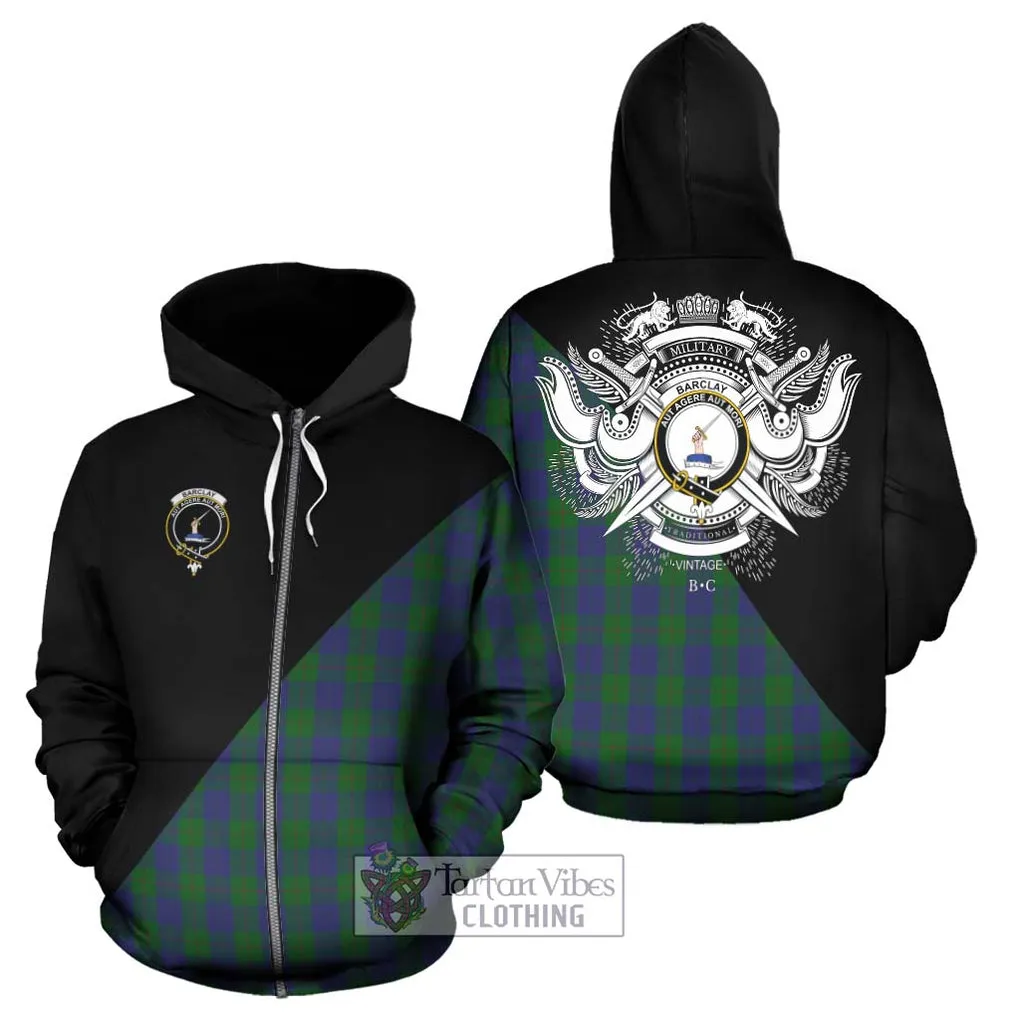 Barclay Tartan Hoodie with Family Crest and Military Logo Style