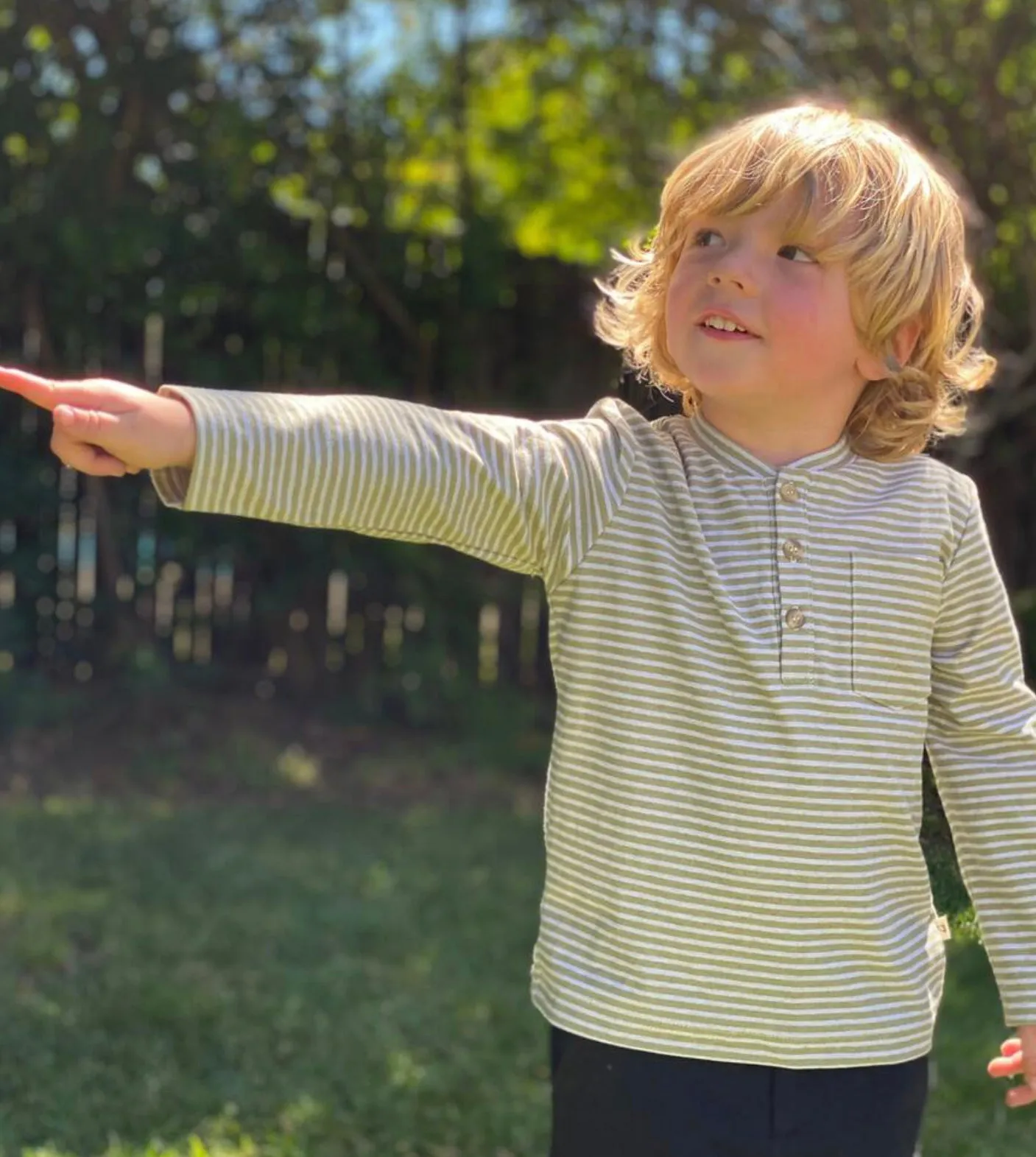 Baxter Sage & White Stripe Long Sleeve Henley - Select Size