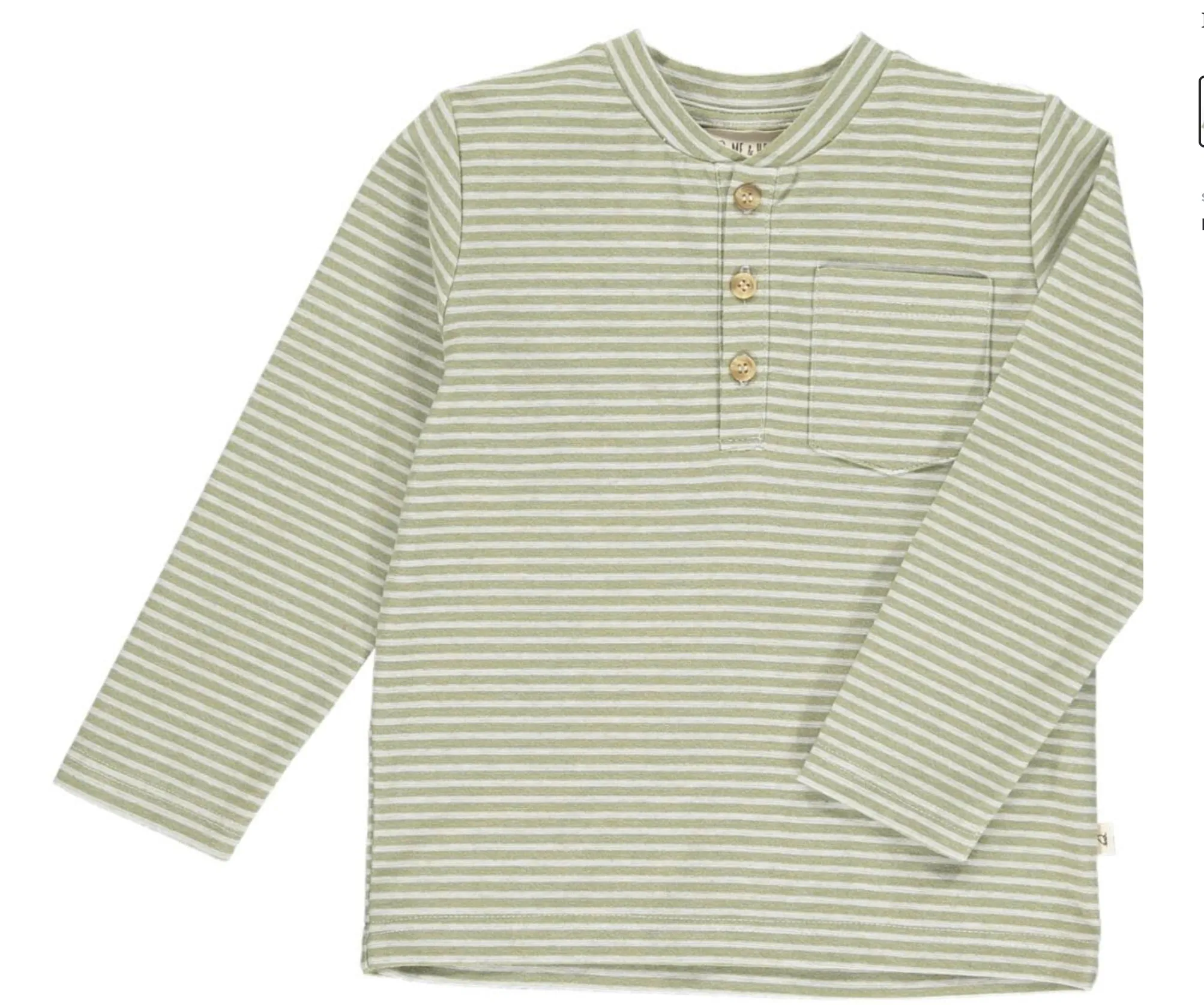 Baxter Sage & White Stripe Long Sleeve Henley - Select Size