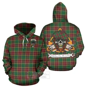 Baxter Tartan Hoodie with Family Crest and Bearded Skull Holding Bottles of Whiskey