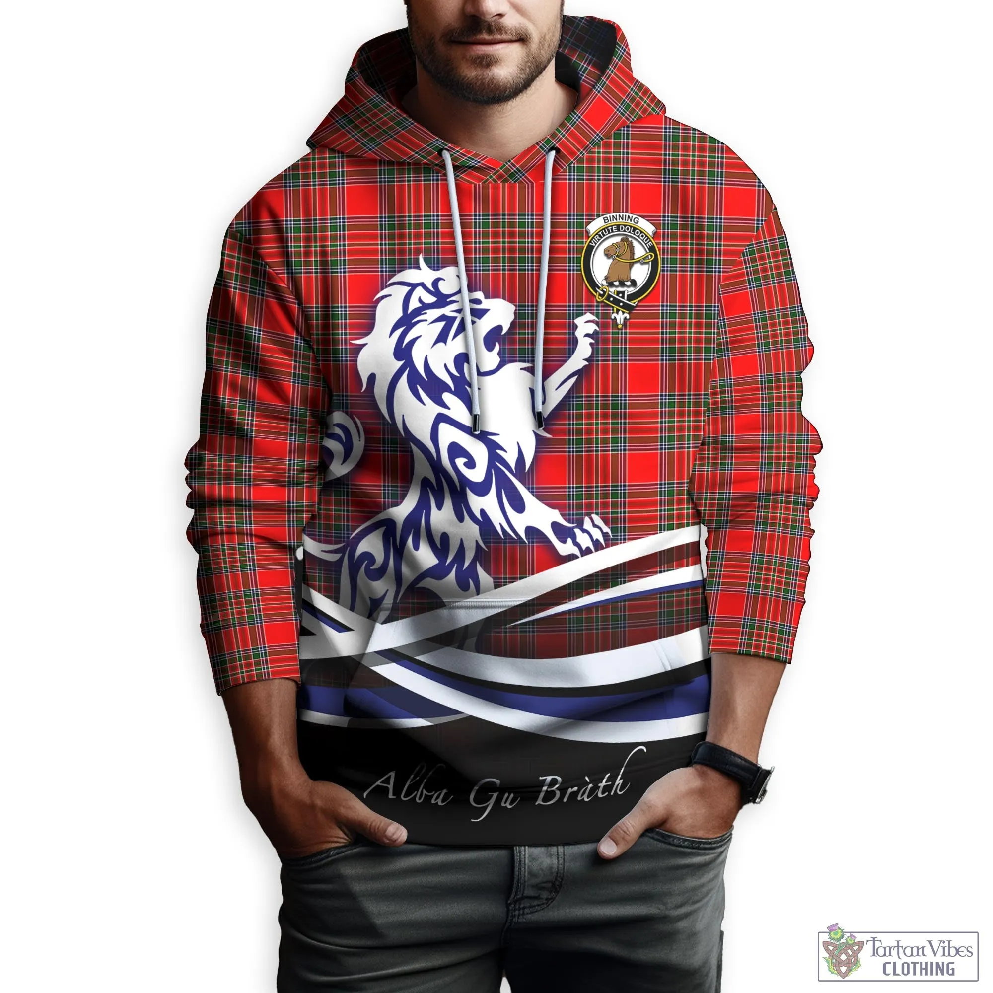 Binning Tartan Hoodie with Alba Gu Brath Regal Lion Emblem