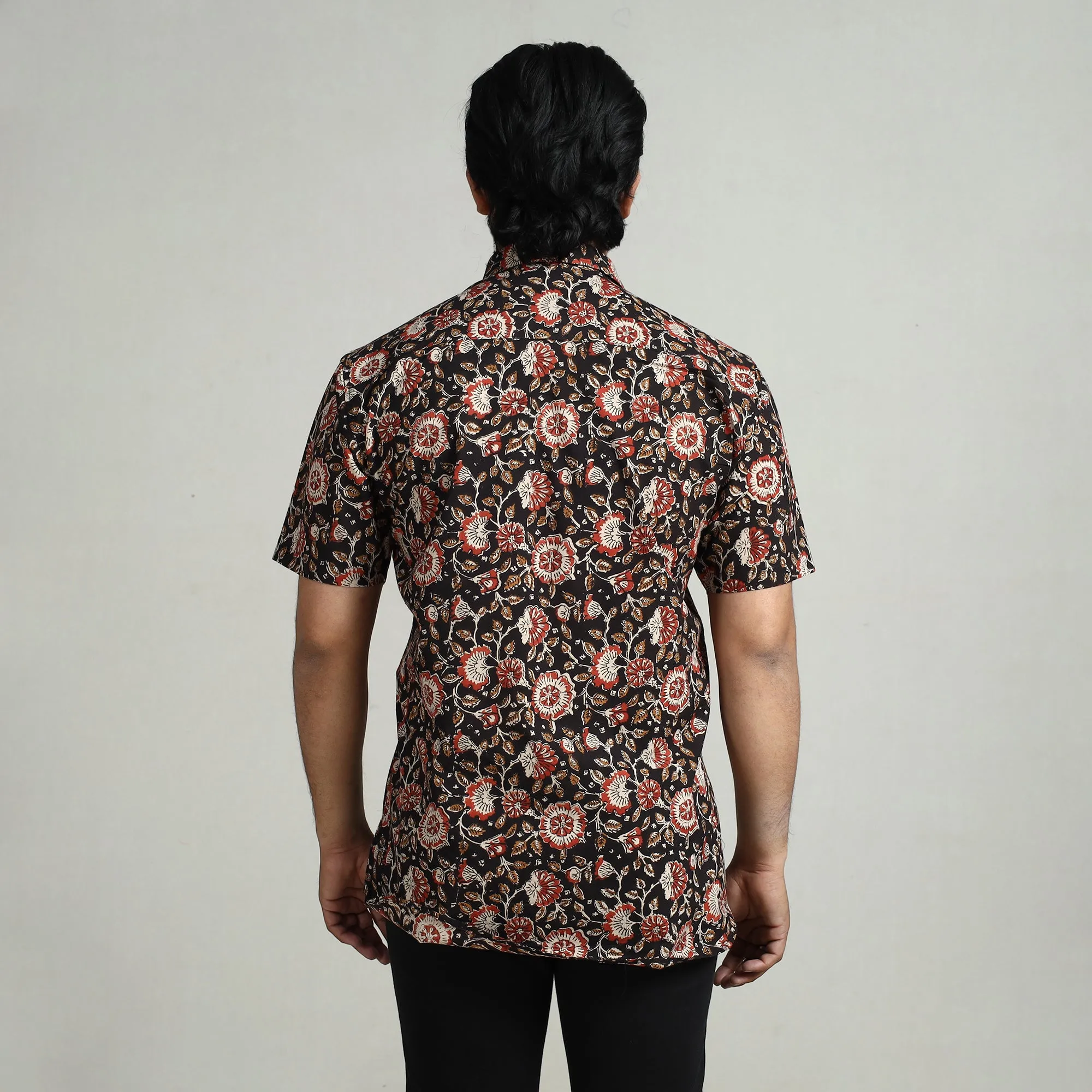 Black - Bagru Block Printed Cotton Men Half Sleeve Shirt