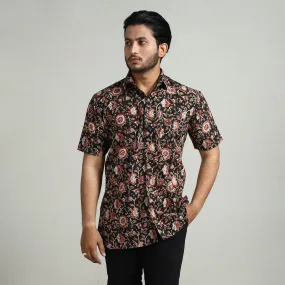 Black - Bagru Block Printed Cotton Men Half Sleeve Shirt