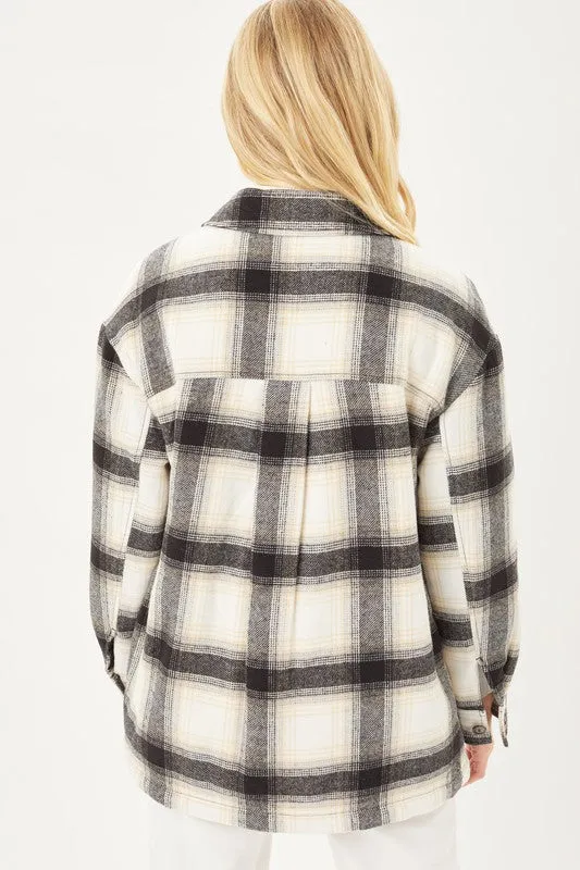 Black Plaid Button Up Jacket with Sherpa Lining