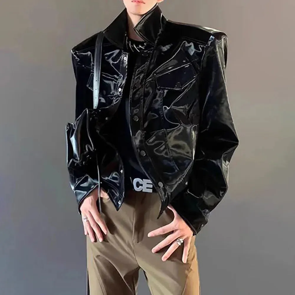 Black Shiny PU Leather Jacket