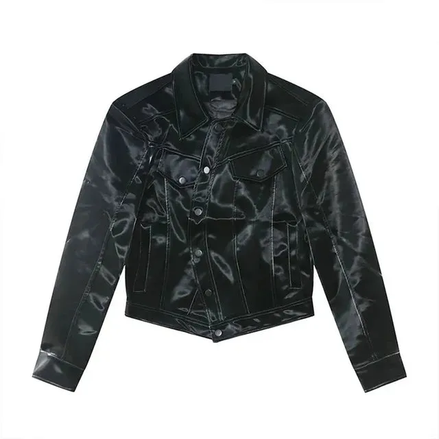 Black Shiny PU Leather Jacket