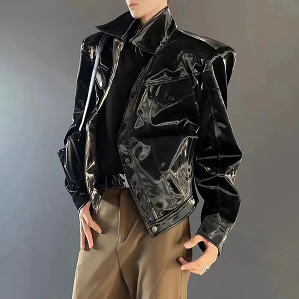 Black Shiny PU Leather Jacket