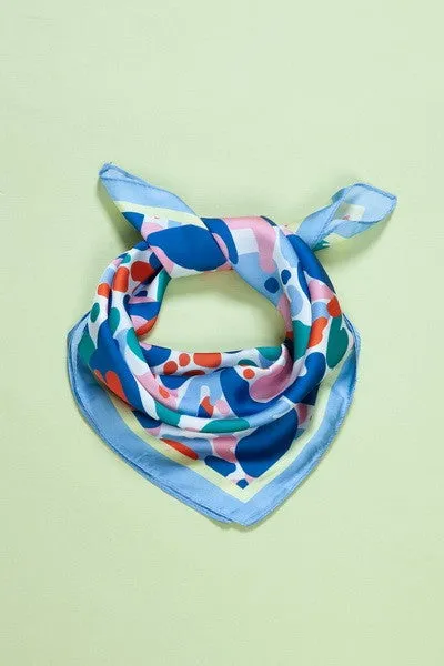 Blue Leopard Print Silky Bandana Scarf