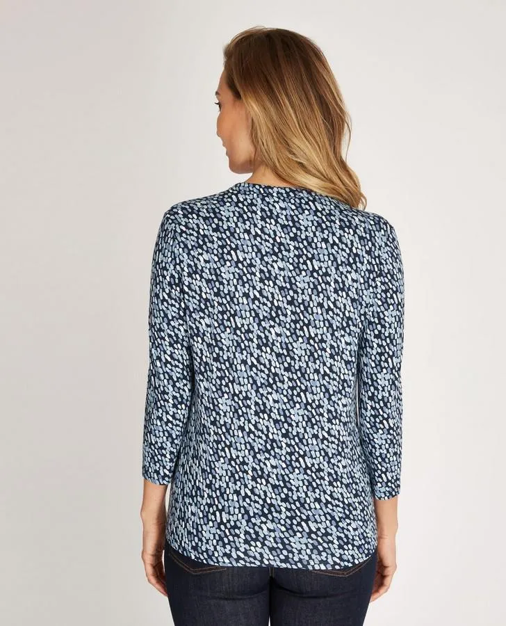 Blue Multi Pebble Print Henley Top