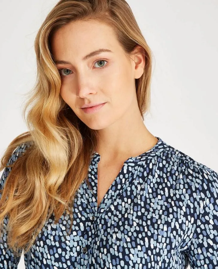 Blue Multi Pebble Print Henley Top