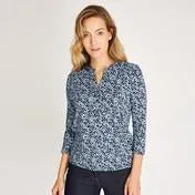 Blue Multi Pebble Print Henley Top