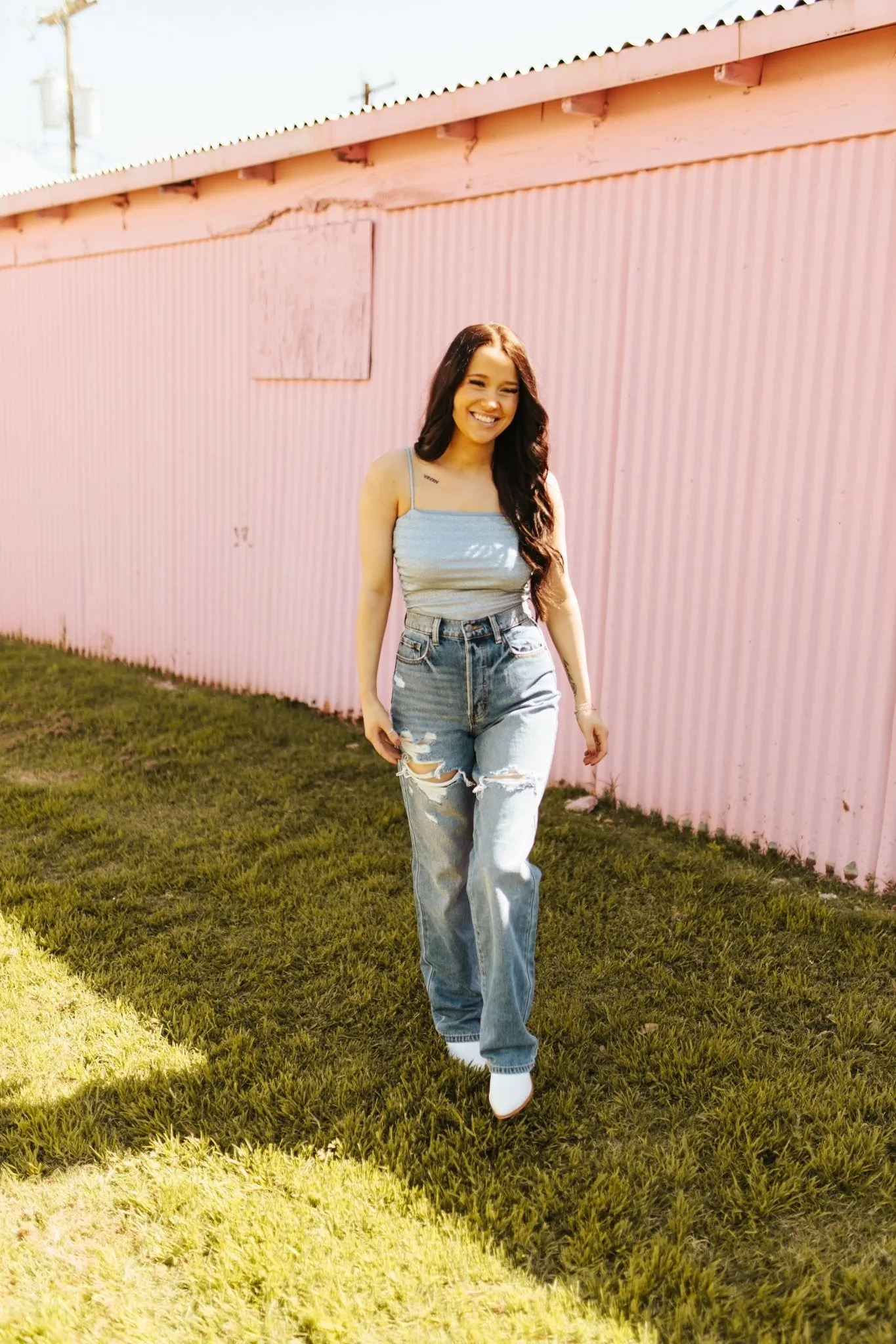 Blue Shimmer Ruched Bodysuit