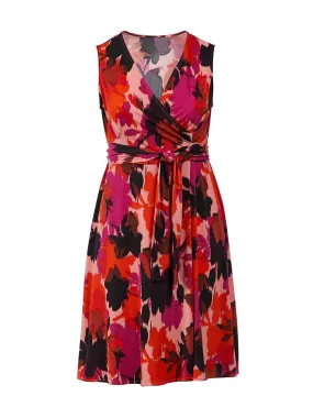 Blush And Orange Floral Faux-Wrap Dress