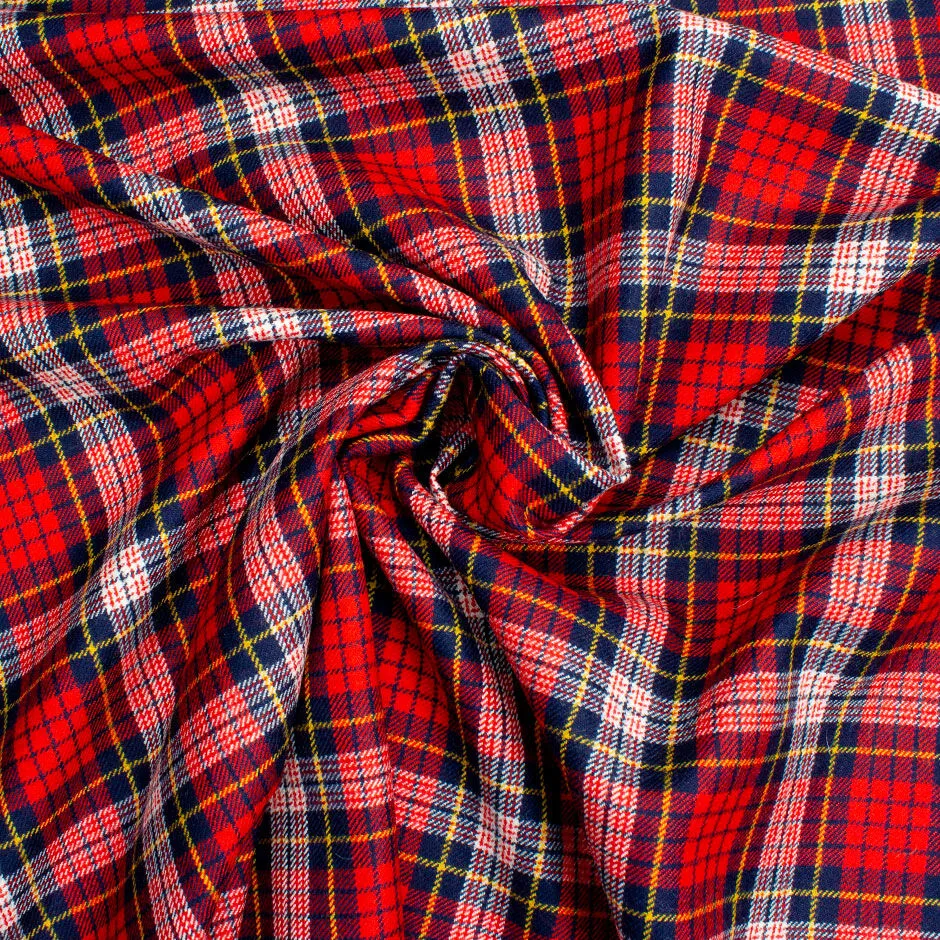 Bright Red & Blue Checkered Tartan Pure Wool