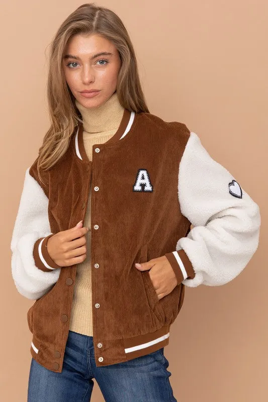 Brown Sherpa Baseball Bomber Jacket