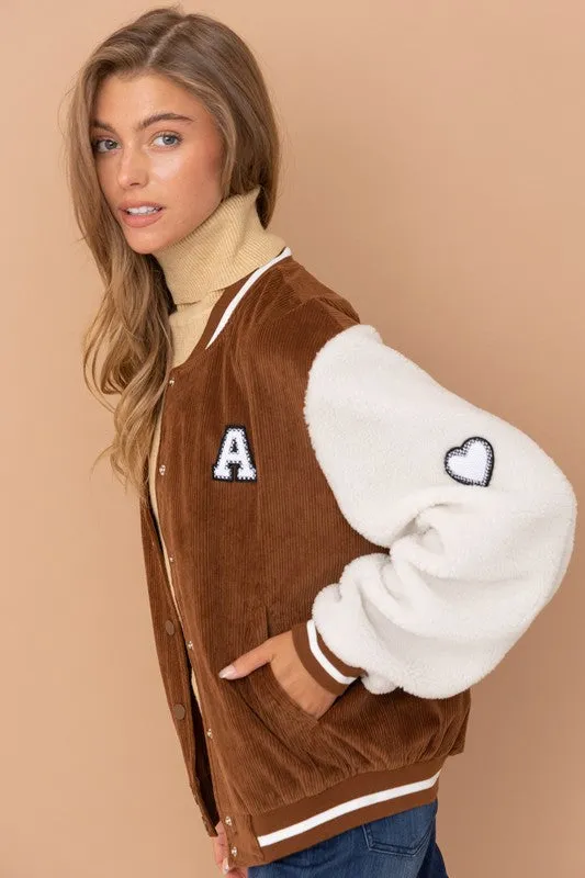 Brown Sherpa Baseball Bomber Jacket