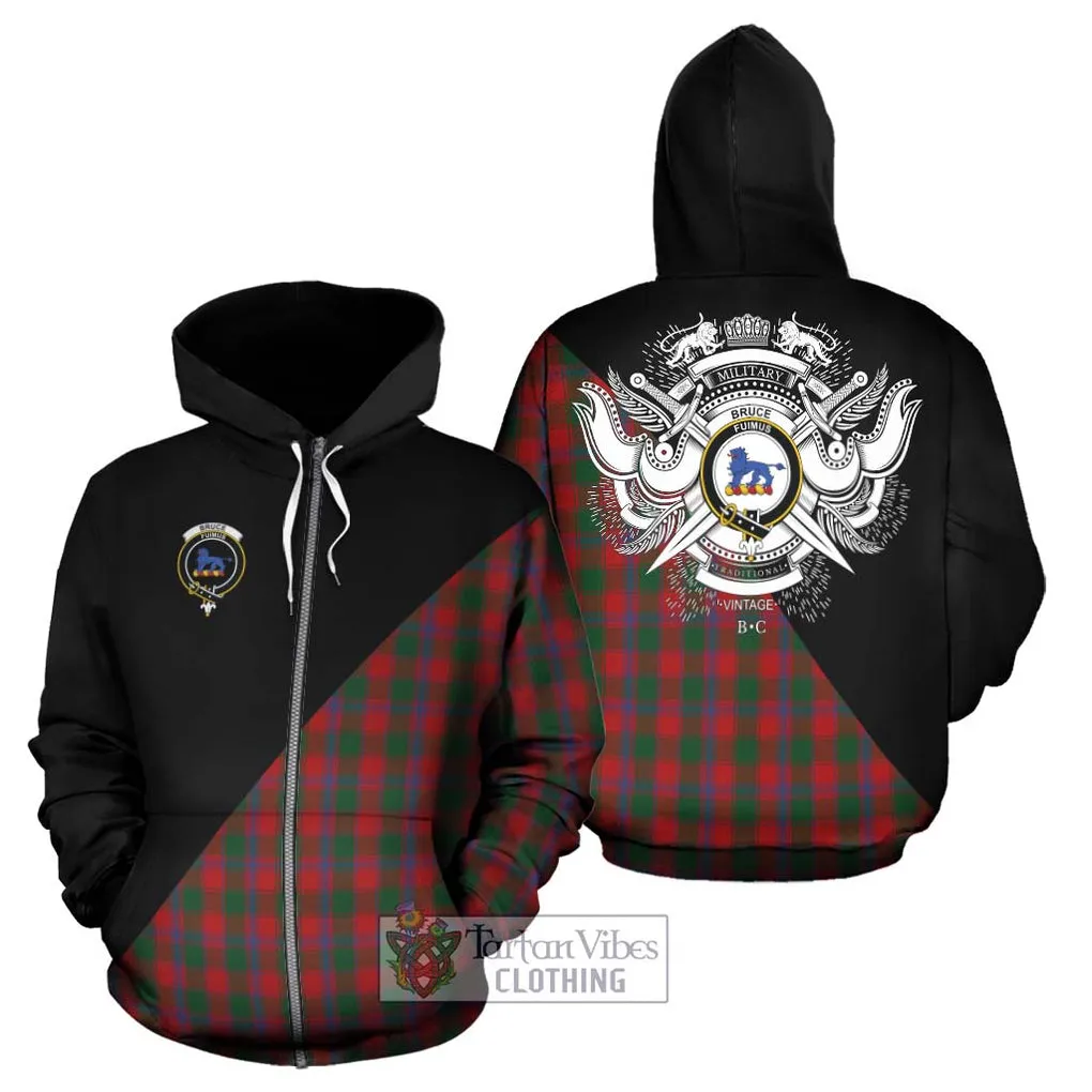 Bruce Old Tartan Hoodie with Family Crest and Military Logo Style