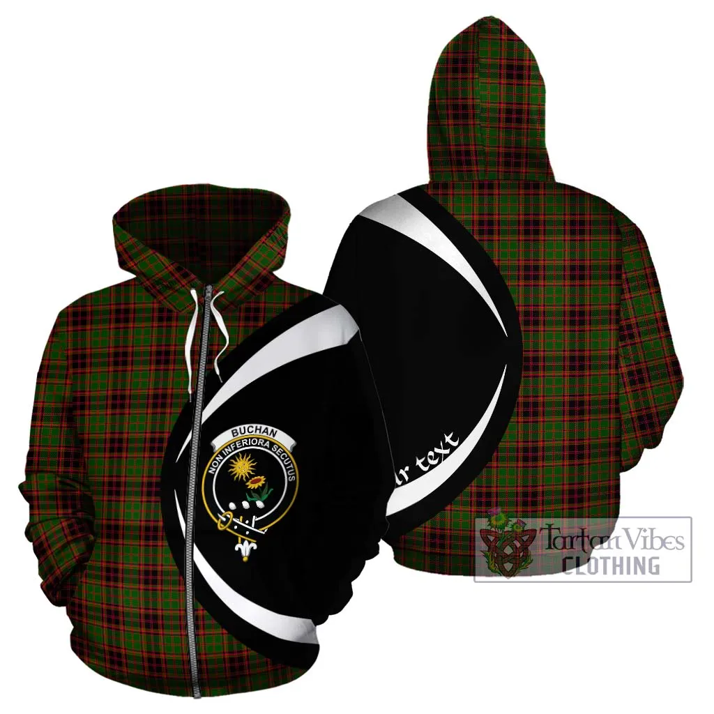 Buchan Tartan Hoodie with Family Crest Circle Style