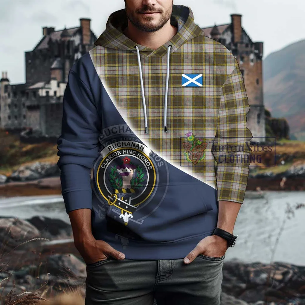 Buchanan Dress Tartan Hoodie with Personalised National Flag and Family Crest Half Style