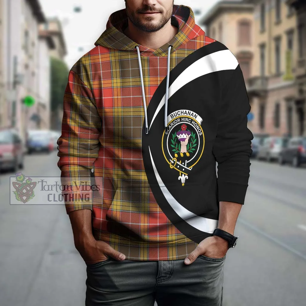 Buchanan Old Set Weathered Tartan Hoodie with Family Crest Circle Style