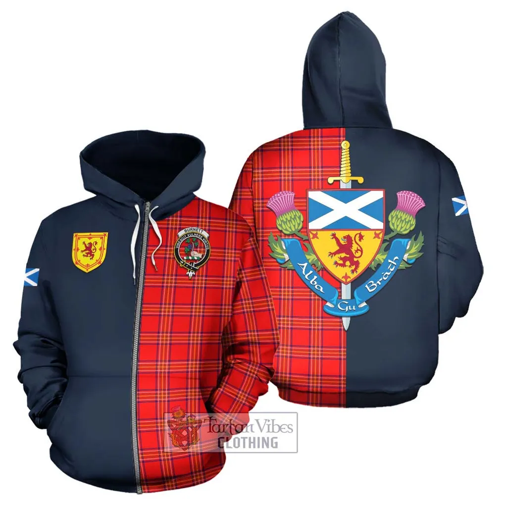 Burnett Modern Tartan Hoodie Alba with Scottish Lion Royal Arm Half Style