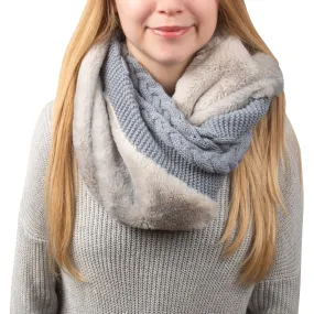 Cadet Blue Cable Knit & Faux Fur Infinity Scarf