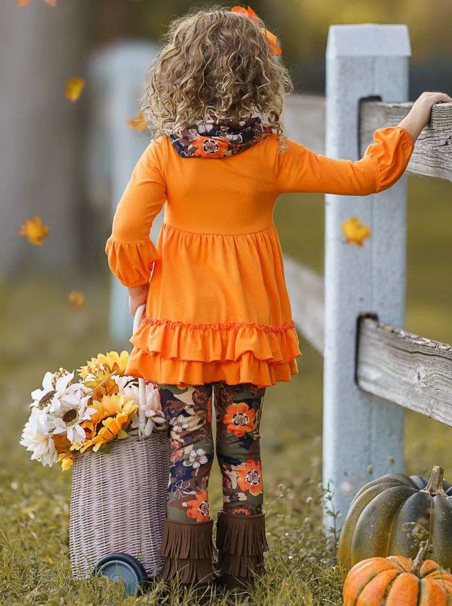 Camo Flower Tunic, Scarf and Legging Set