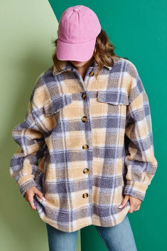 Caramel Collared Plaid Jacket