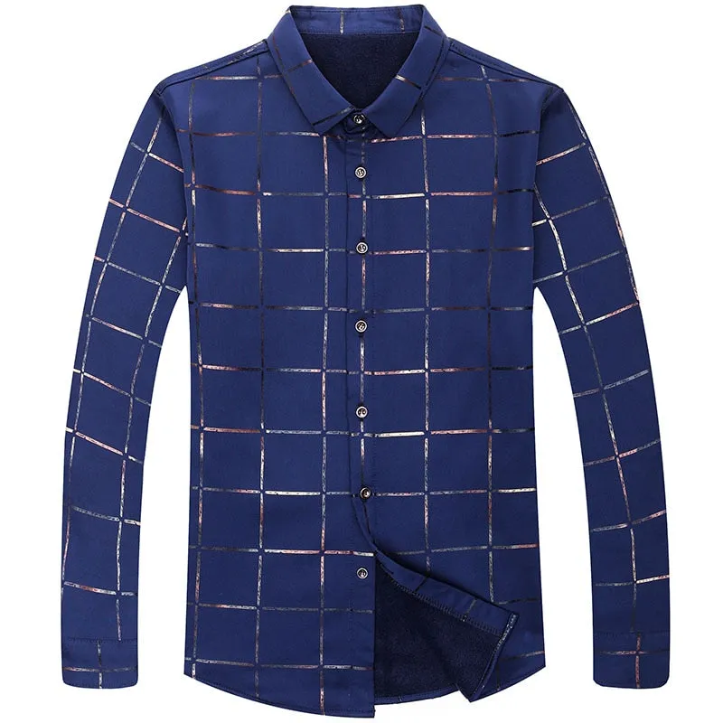 Casual Spring Luxury Plaid Long Sleeve Slim Fit Men Shirt