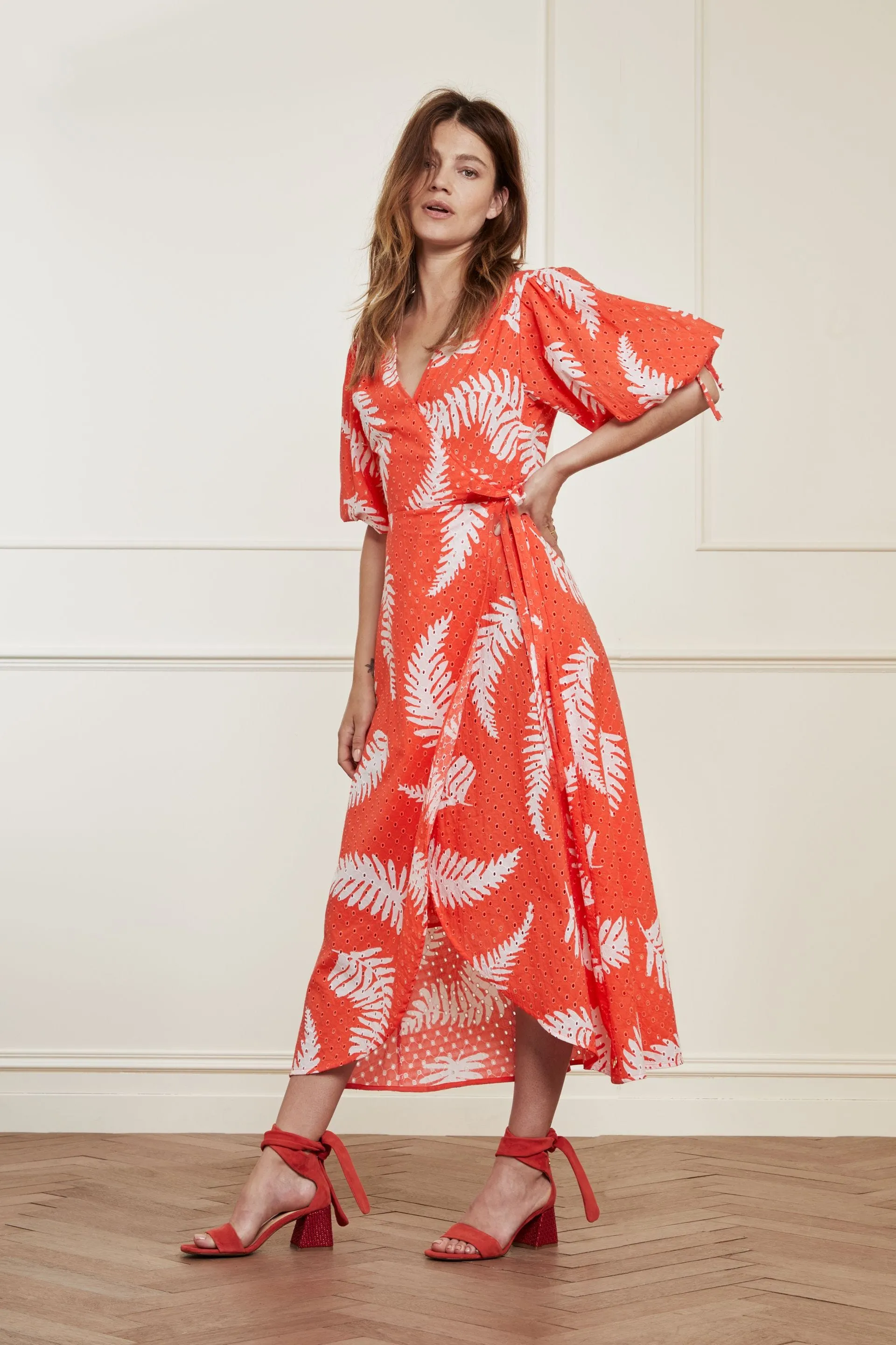 Charlie Broderie Dress - Hot Coral