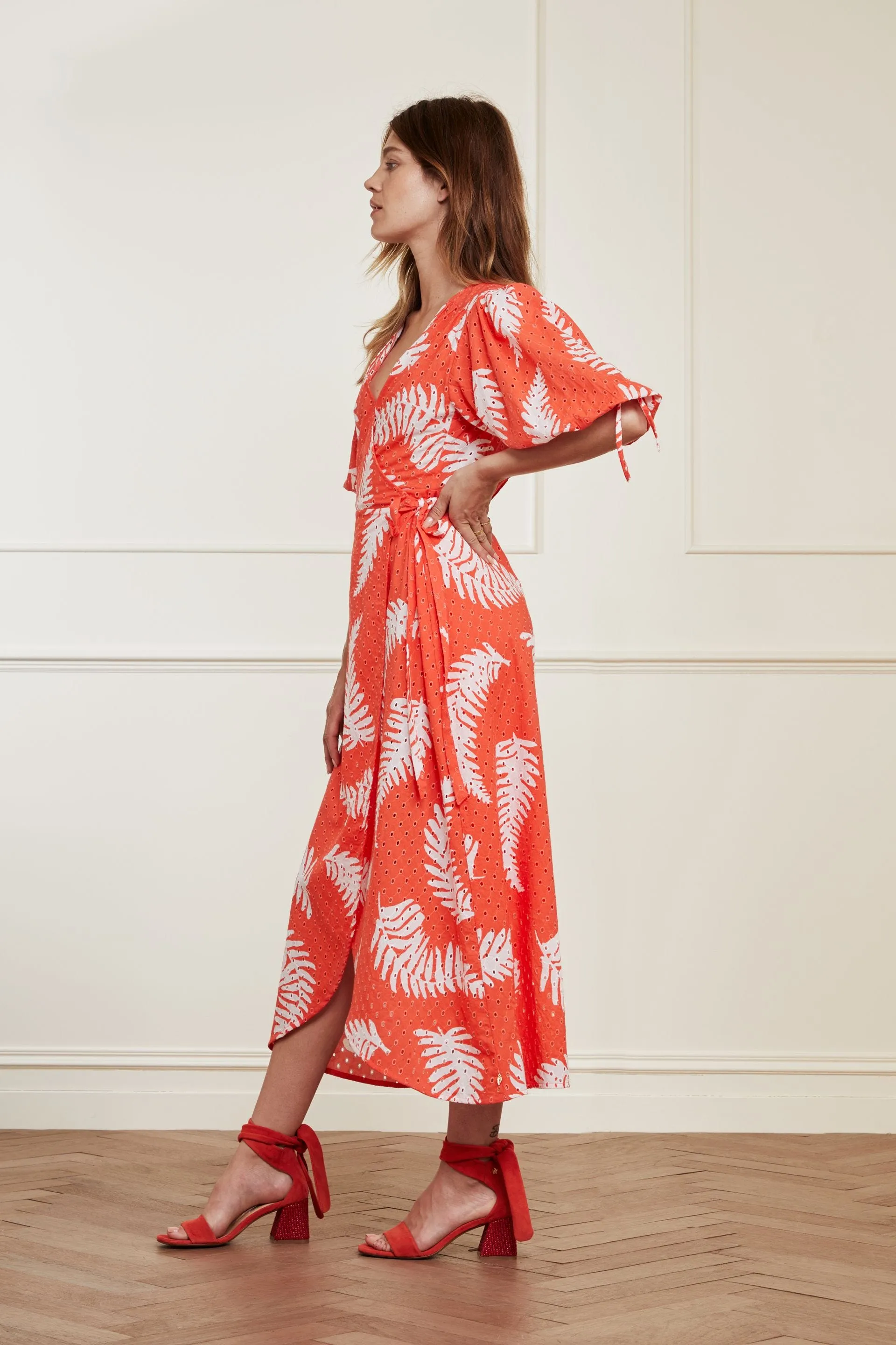 Charlie Broderie Dress - Hot Coral