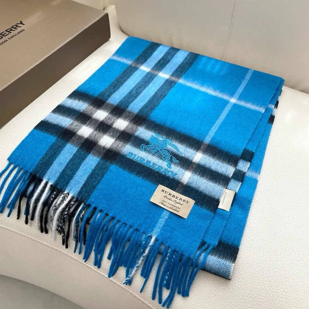 CHECK SCARF 180 CM IN AZURE BLUE MIX BLACK CASHMERE 405481