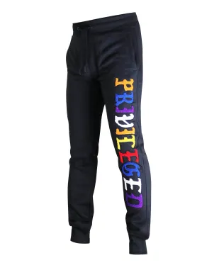 CHENILLE EMBROIDERY FLEECE SWEAT PANTS-P11055M (BLACK)