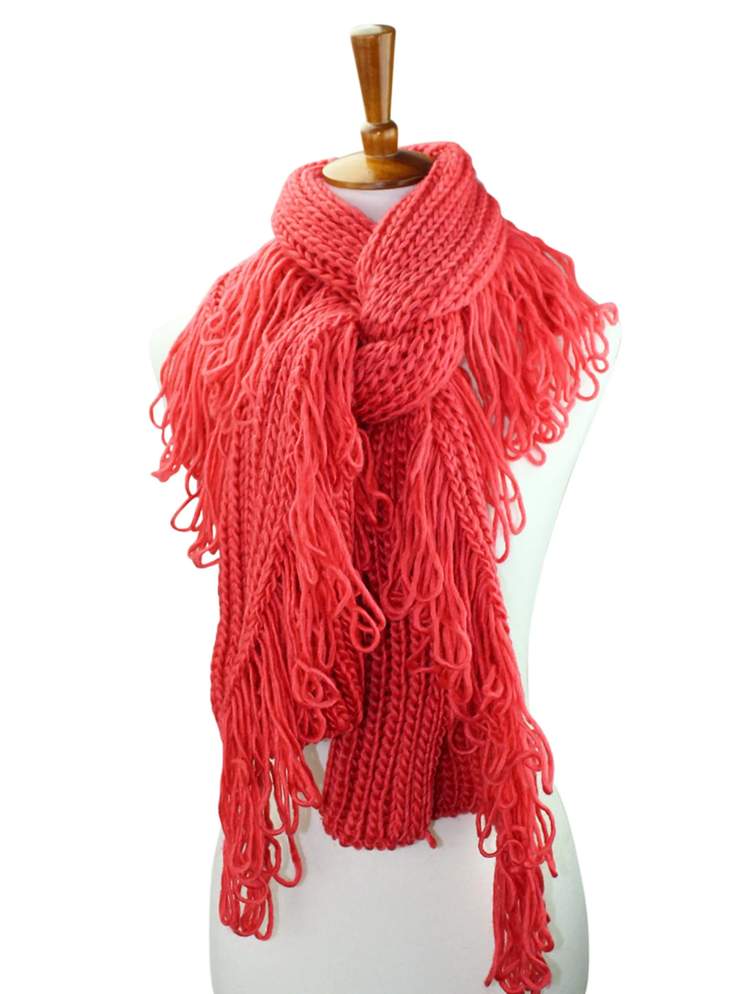 Chunky Winter Knit Scarf With Loop Fringe