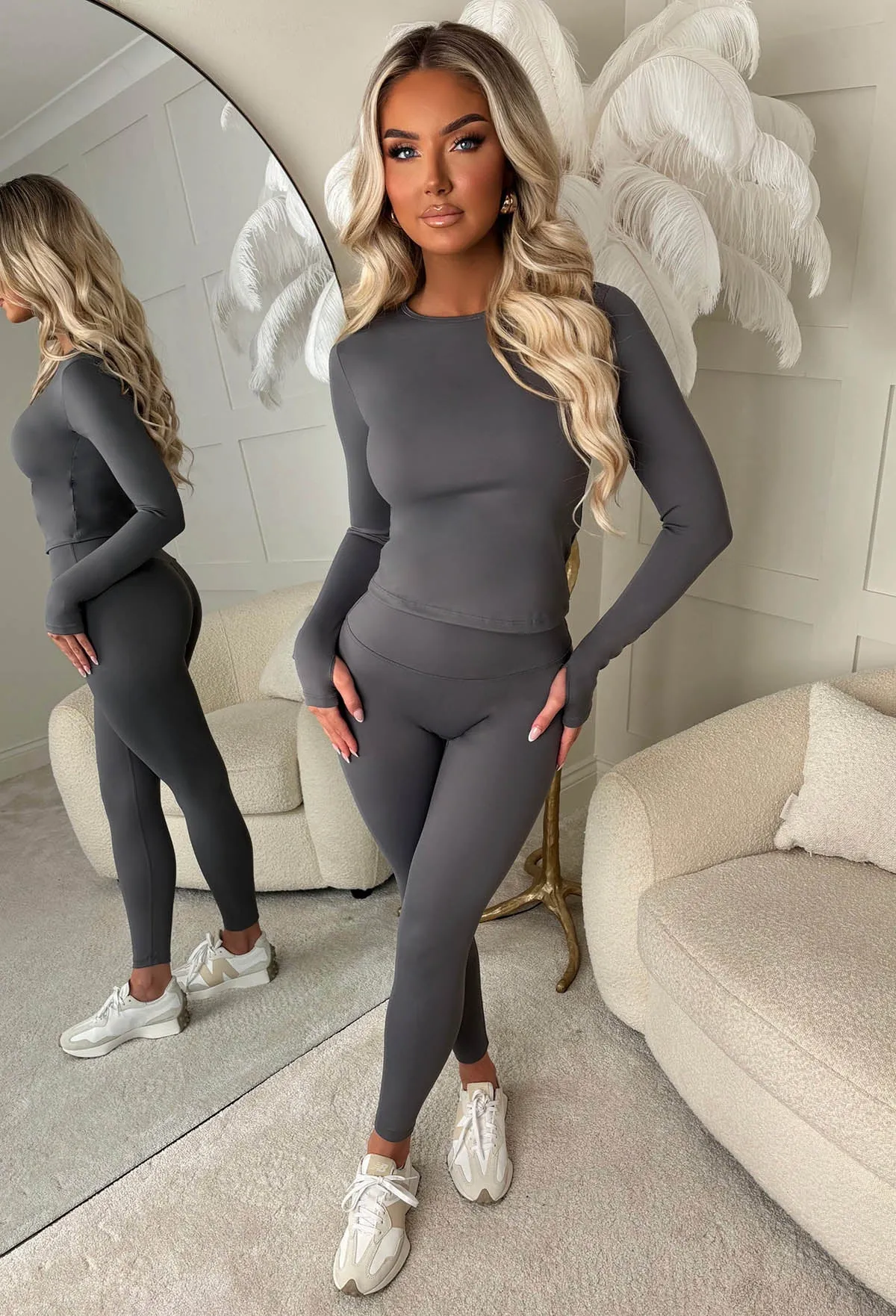 City Chic Grey Long Sleeve Top And Leggings Set