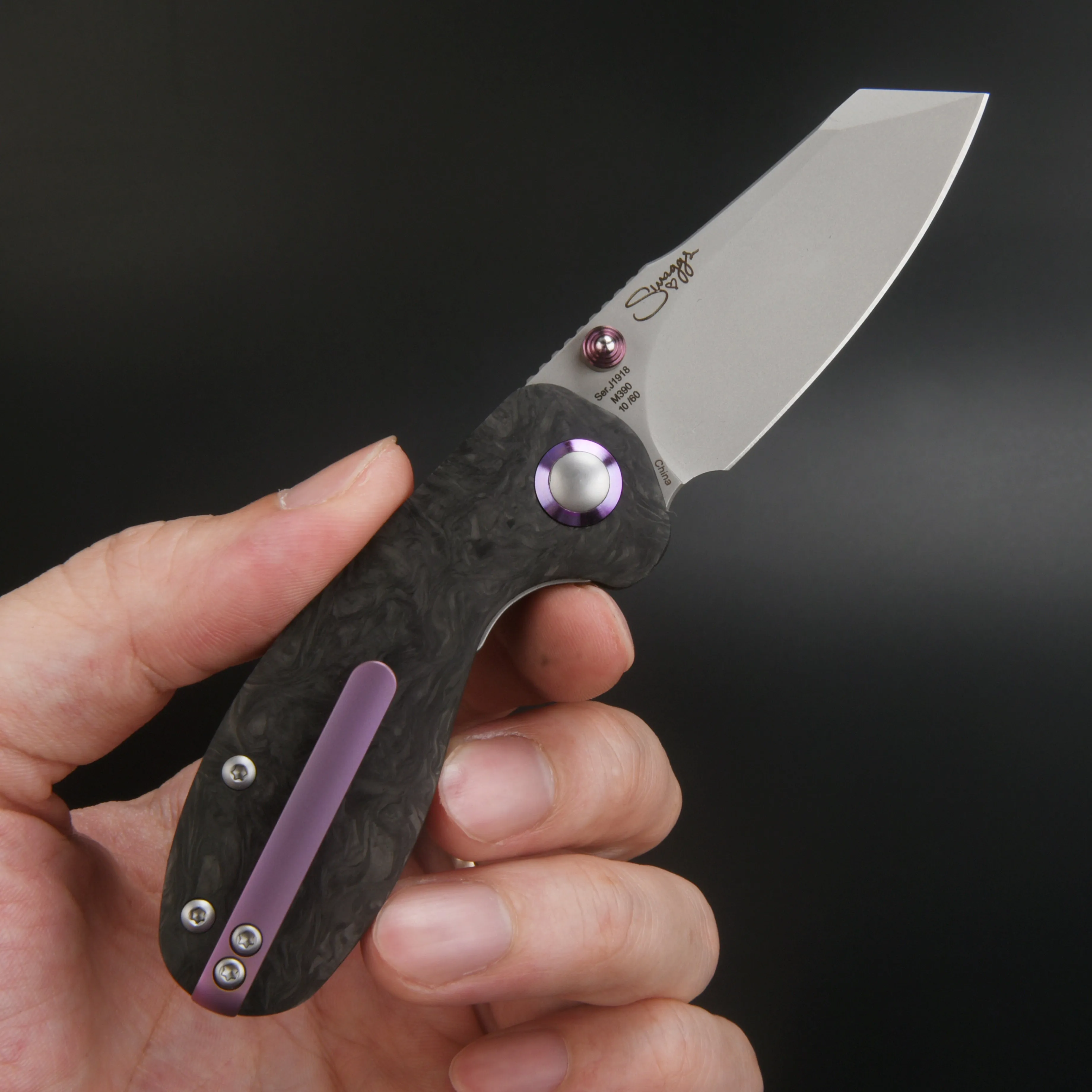 CJRB MAILEAH J1918 M390 BLADE MARBLED CARBON FIBER HANDLE FOLDING KNIVES(LIMITED EDITION)