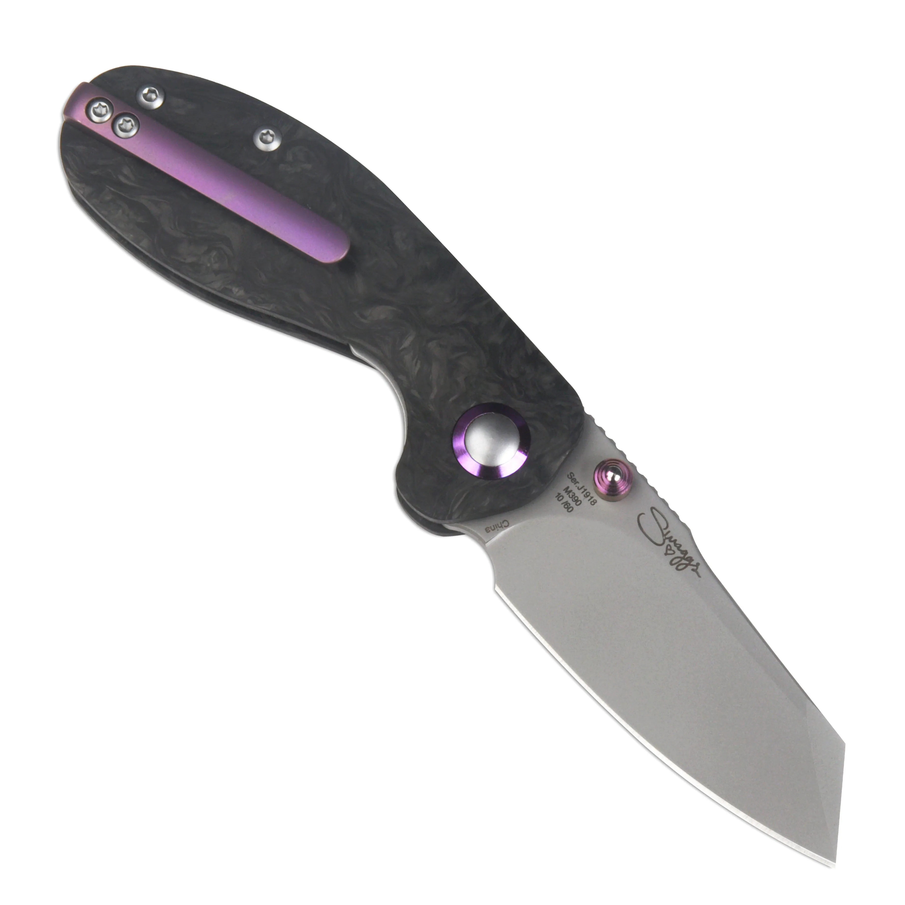 CJRB MAILEAH J1918 M390 BLADE MARBLED CARBON FIBER HANDLE FOLDING KNIVES(LIMITED EDITION)