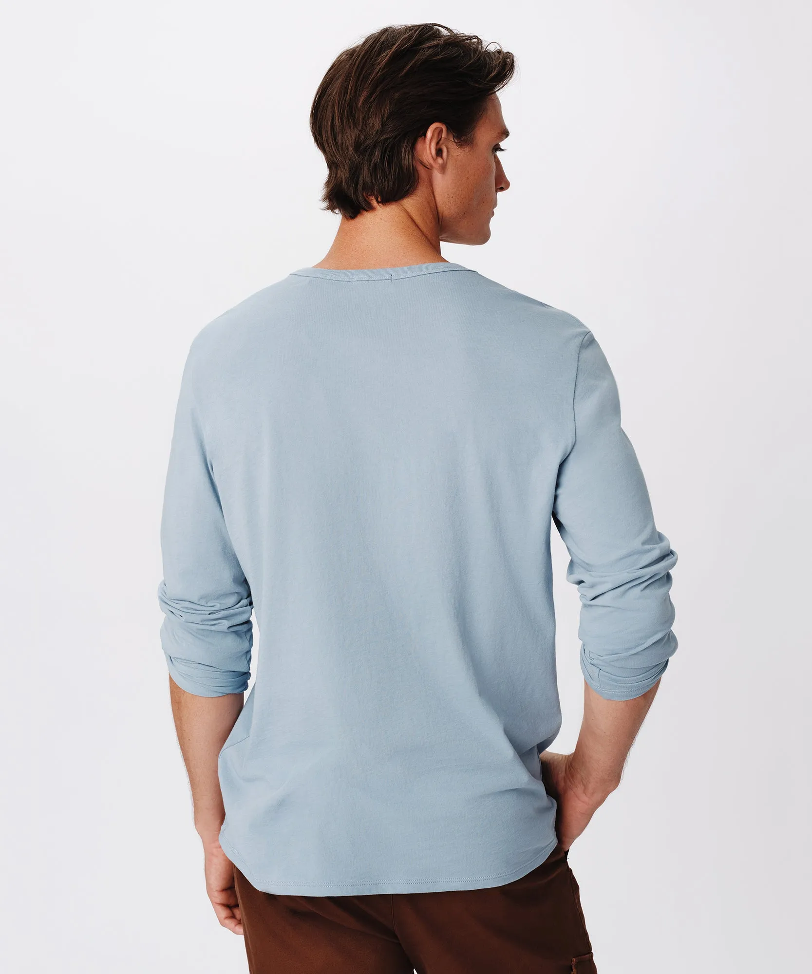 Classic Jersey Long Sleeve Henley - Hazy Blue