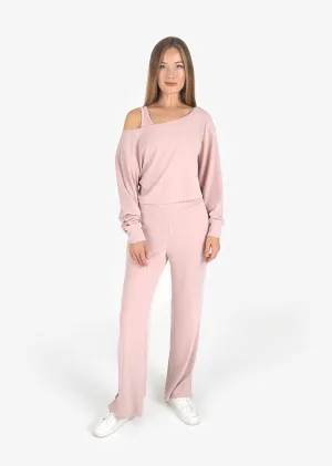 Cloudsoft Rib Off The Shoulder Top & Palazzo Pant Set Blush