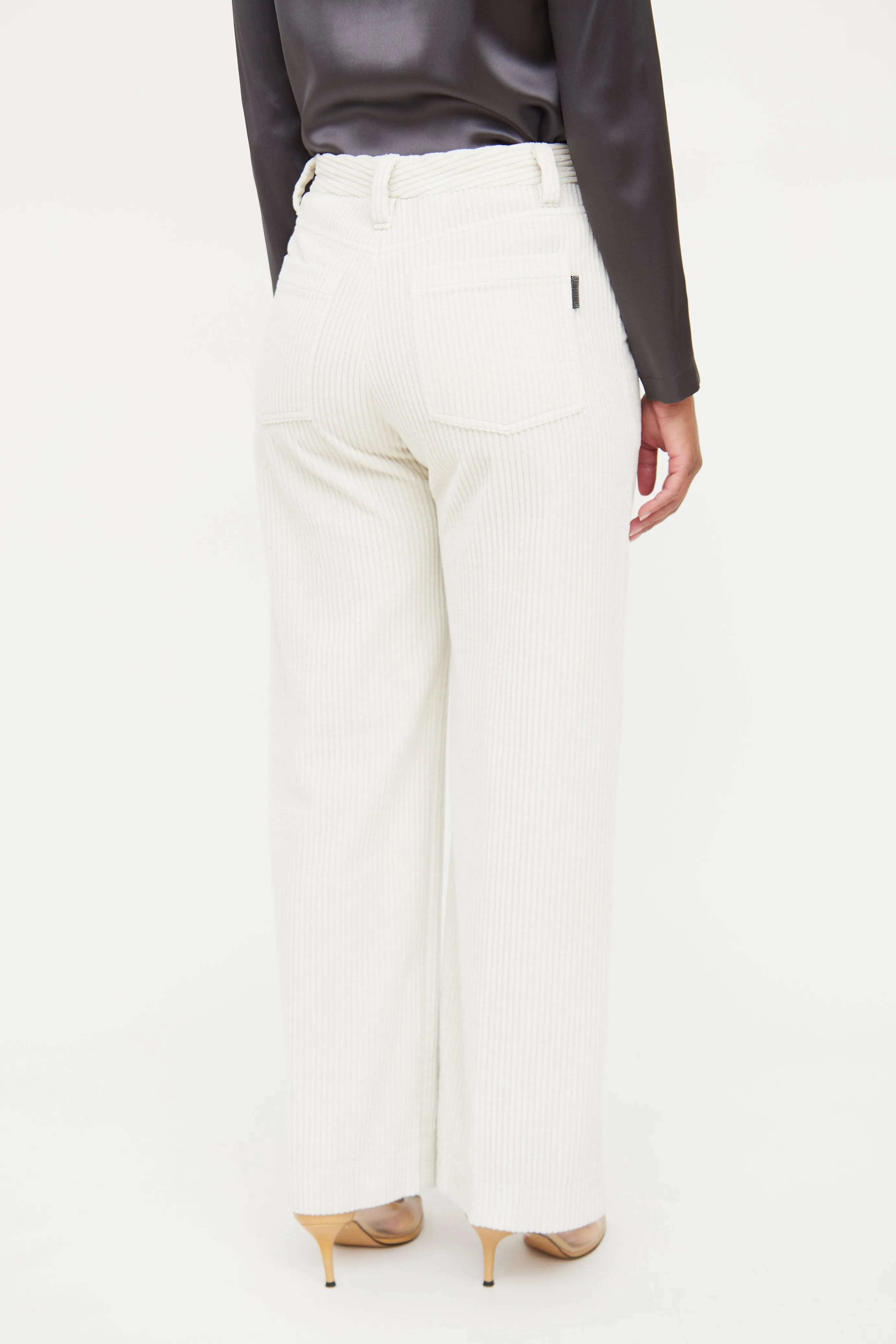 Cream Wide Leg Corduroy Pant