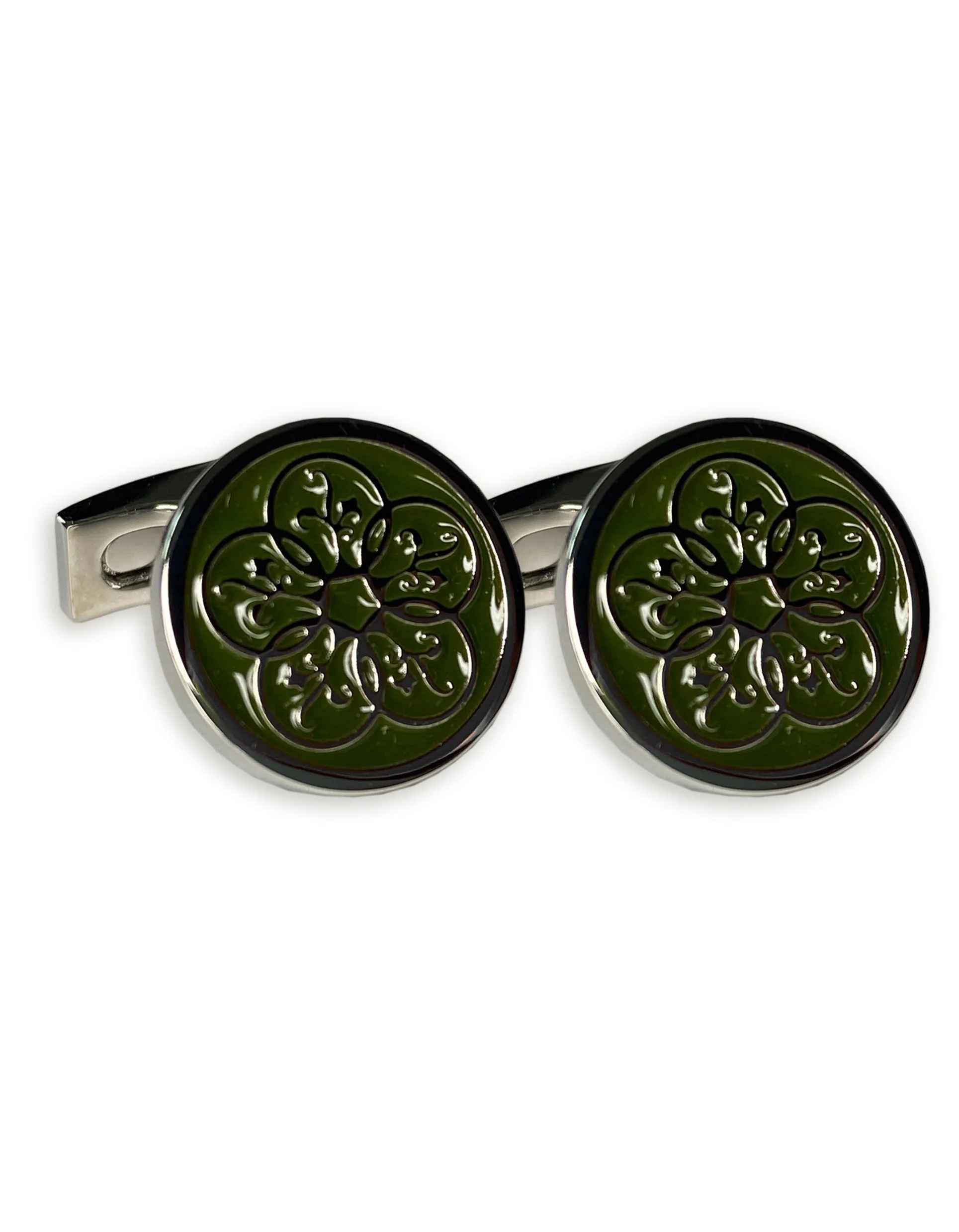 Dark Green Enamel Silver Logo Cufflink