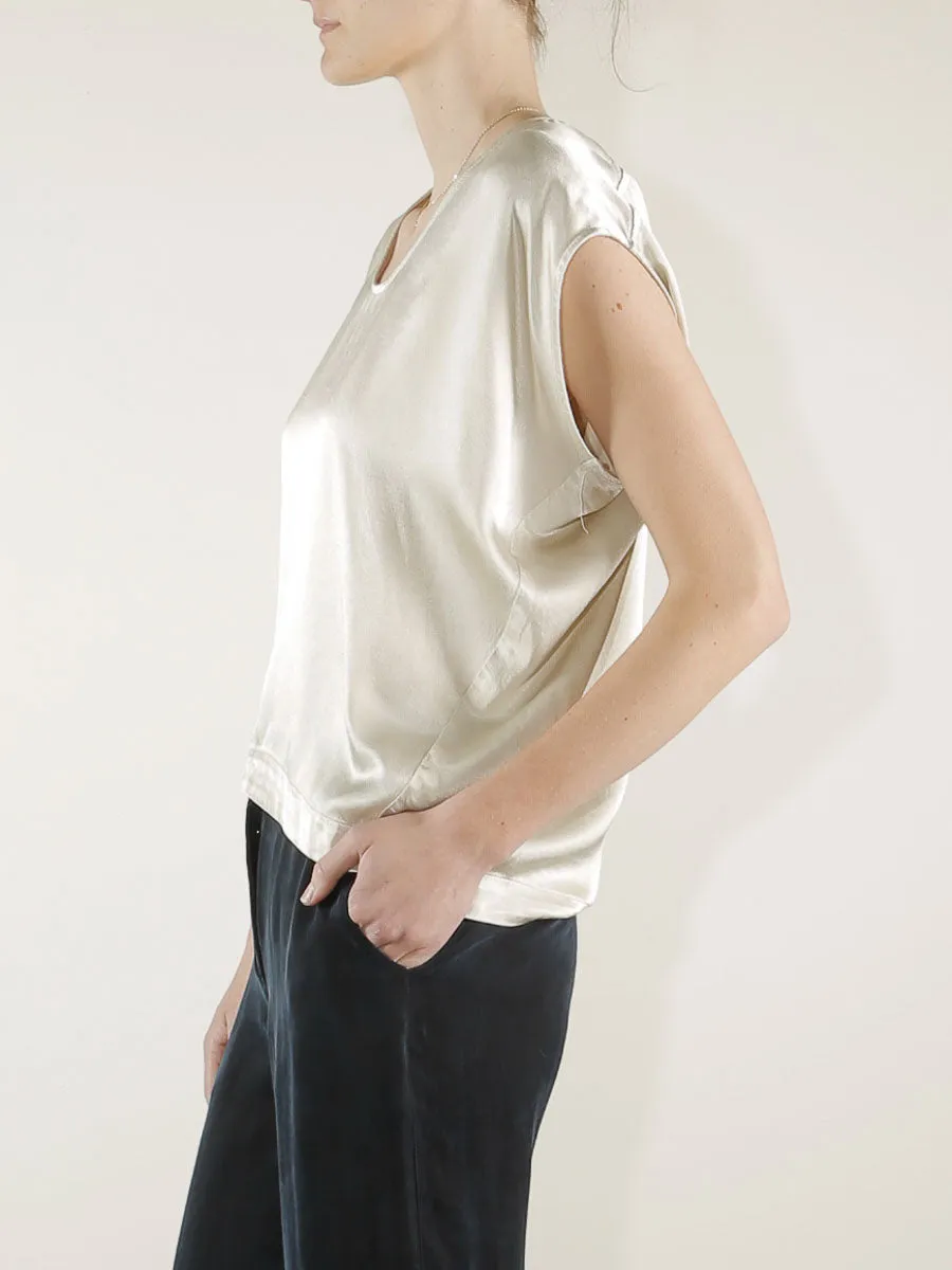 Delphine Cocoon Top in Vintage Satin - Oyster