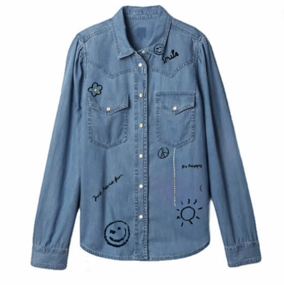 Denim Button Down Hand Embroidery