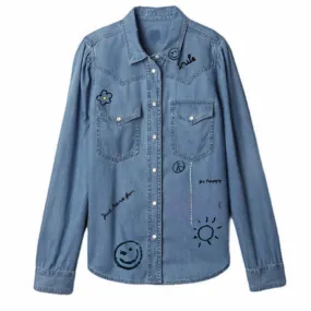 Denim Button Down Hand Embroidery