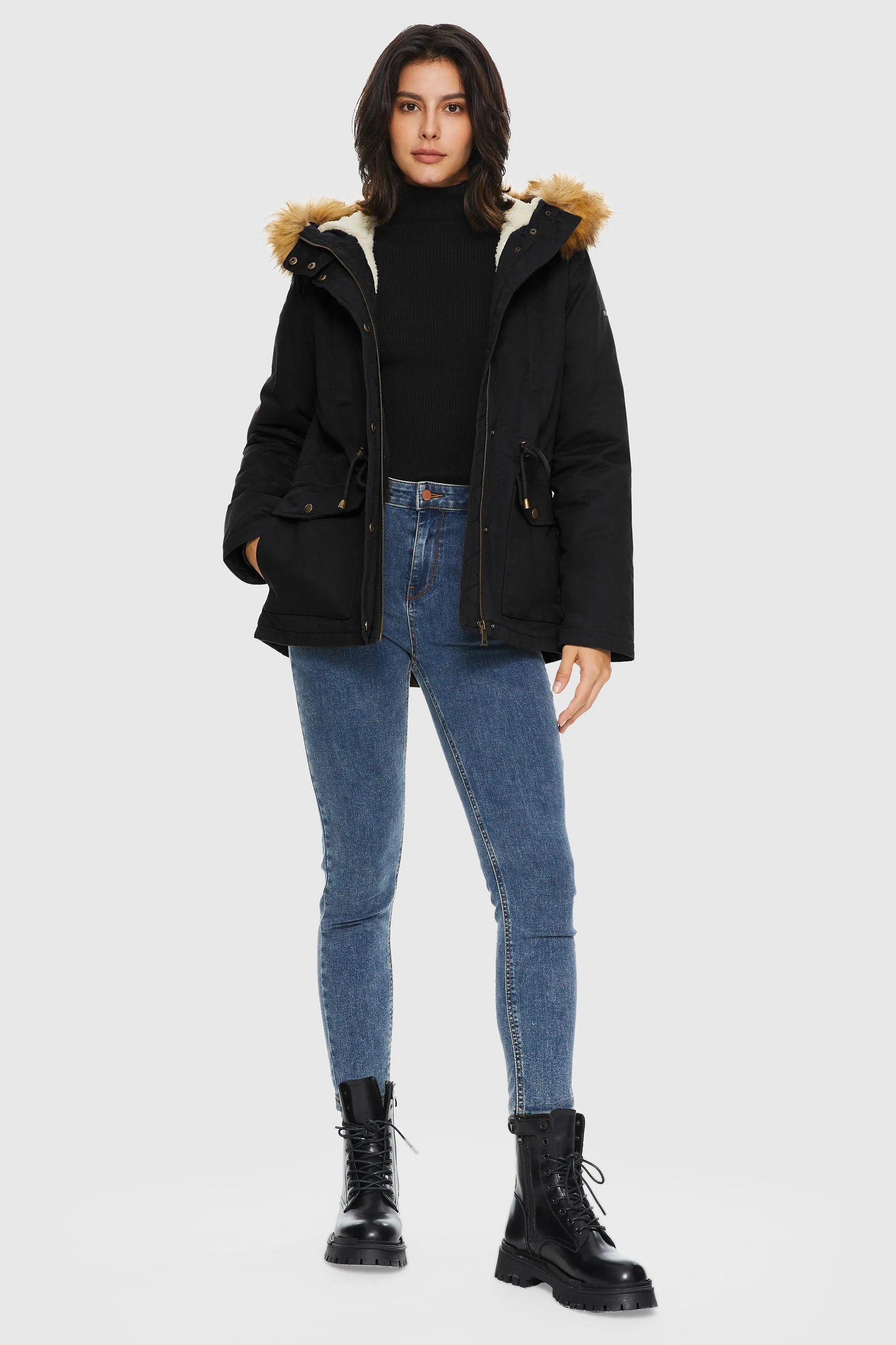 Detachable Faux Fur Winter Parka Jacket