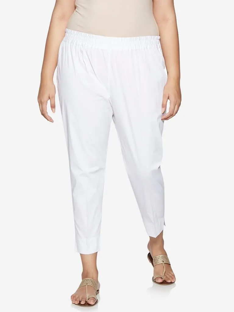 Diza Curve White Solid Ethnic Pants