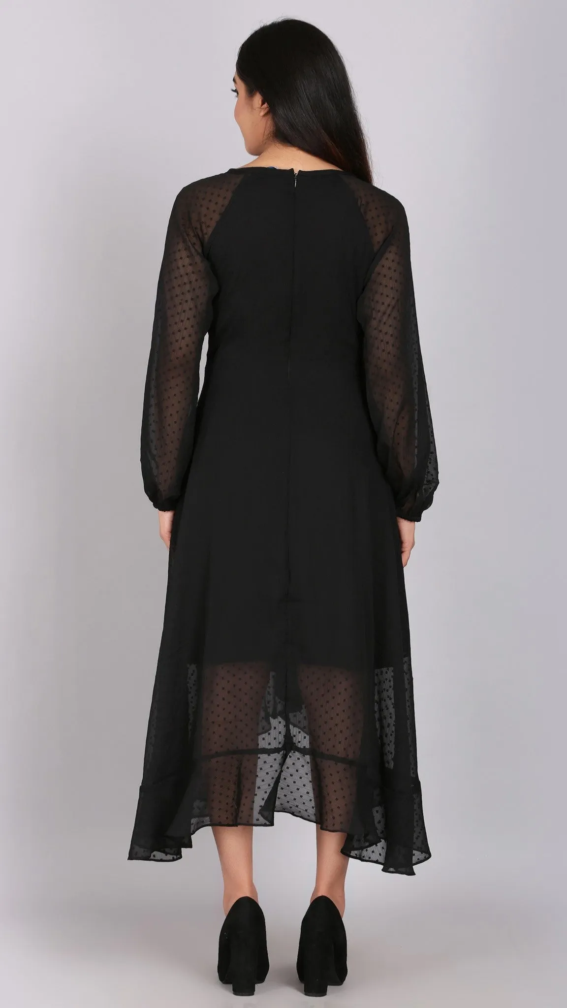 Dobby Wrap Black Asymmetric Dress