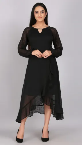 Dobby Wrap Black Asymmetric Dress