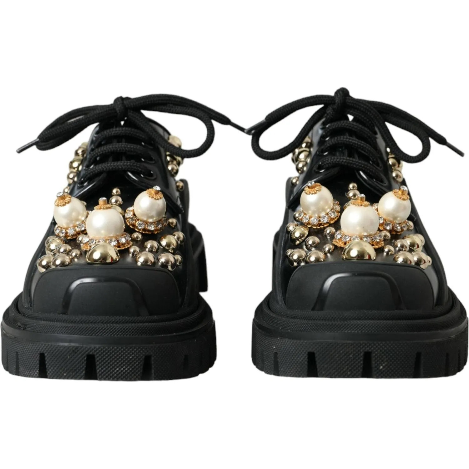 Dolce & Gabbana Black Leather Trekking Derby Embellished Shoes